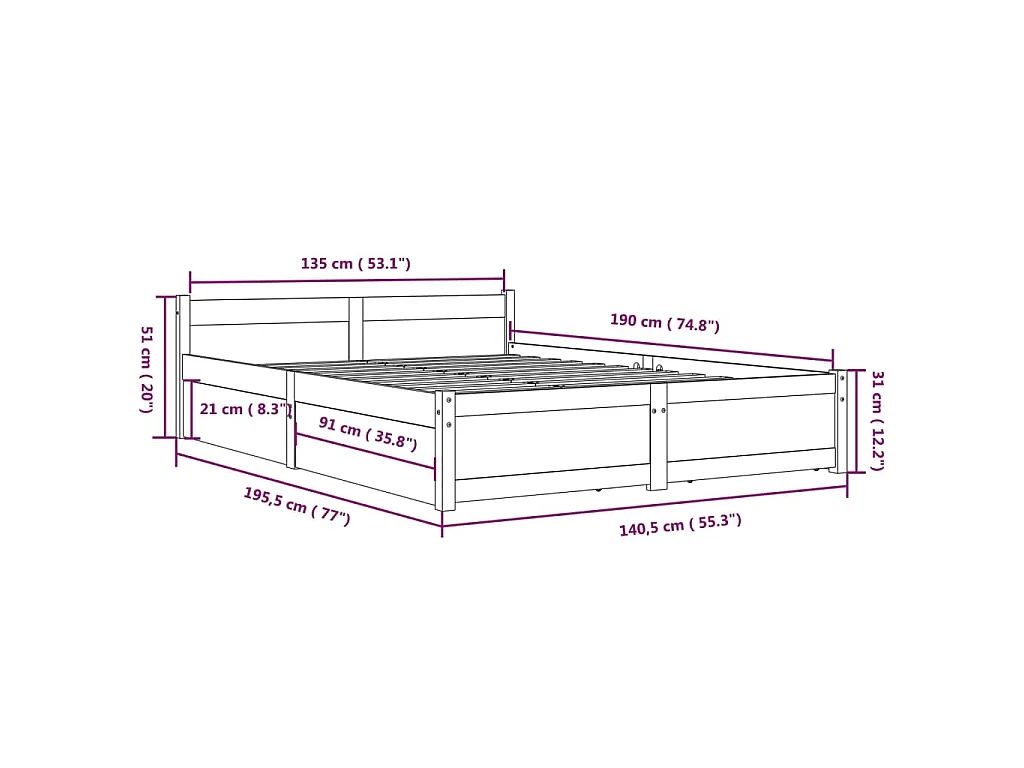 Estructura de cama con cajones doble 135x190 cm