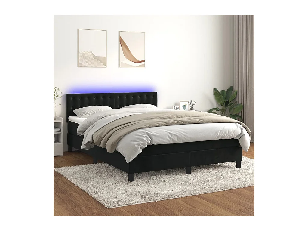 Sommier à lattes de lit avec matelas et LED Noir 140x200 cm