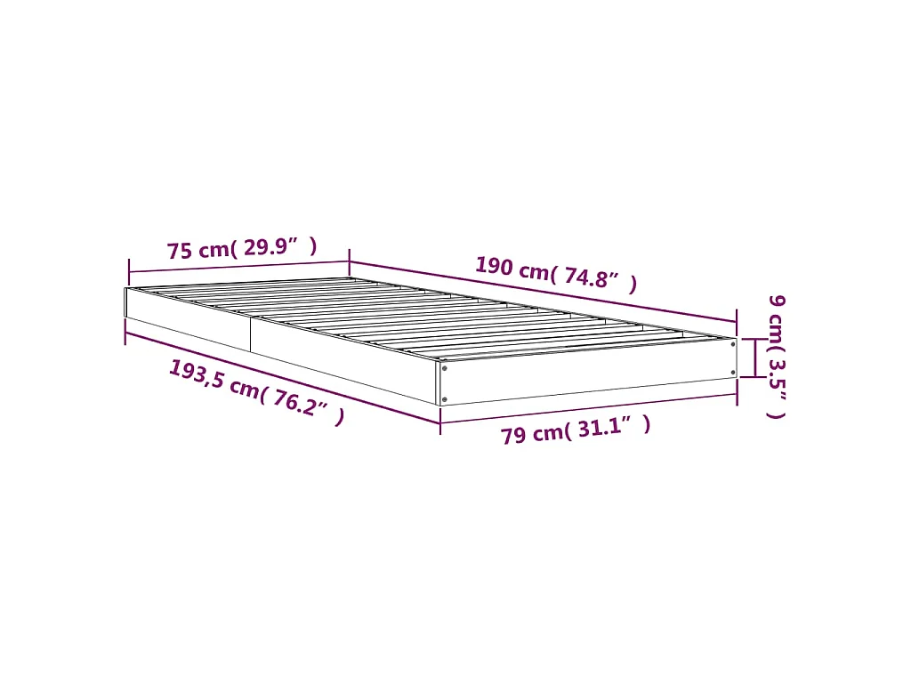 Cadre de lit sans matelas blanc 75x190 cm bois de pin massif