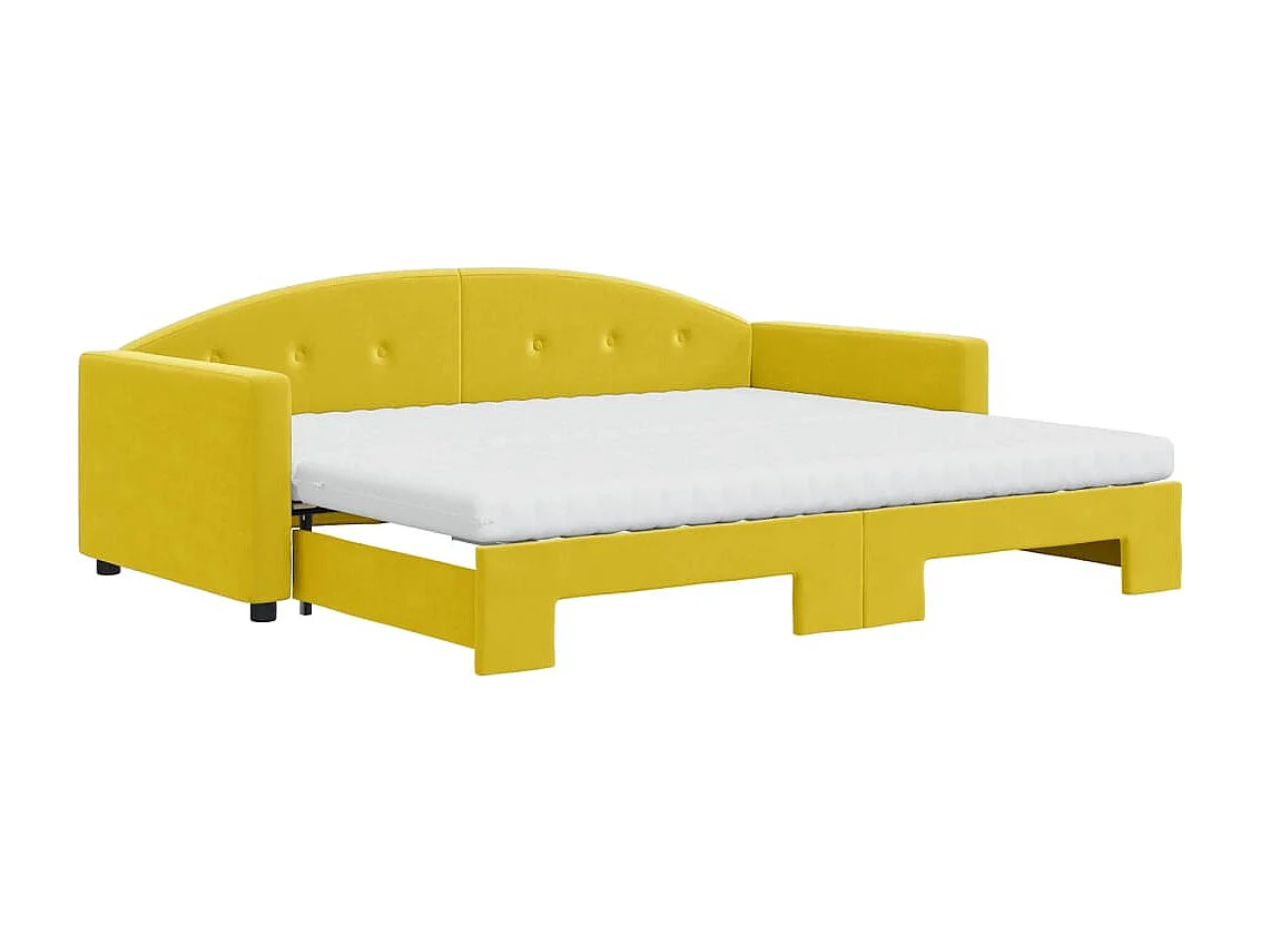 Lit de jour avec gigogne et matelas jaune 90x200 cm velours