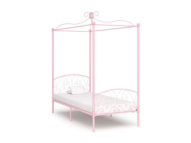 Estrutura de cama com dossel 90x200 cm metal cor-de-rosa