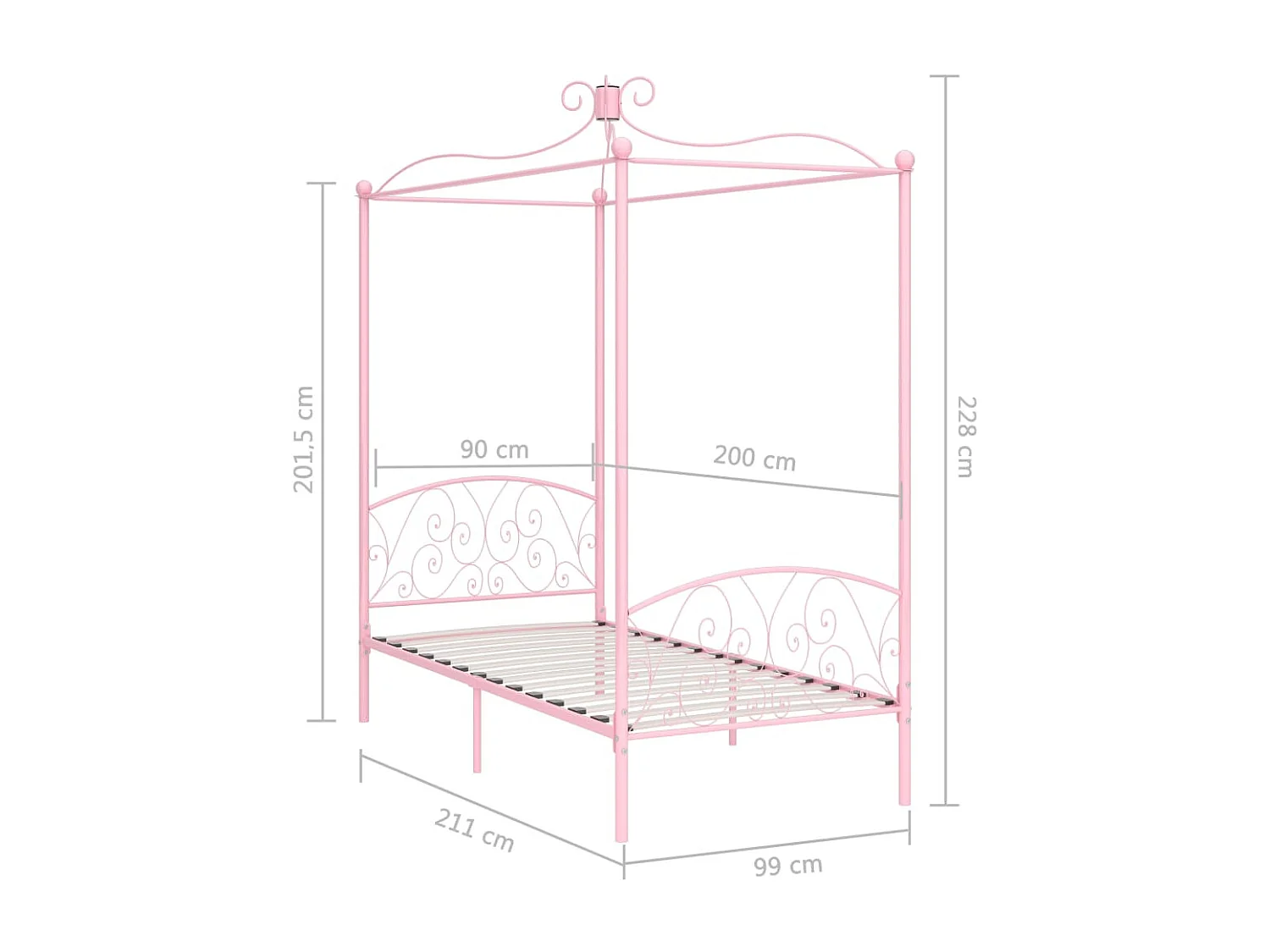 Cadre de lit à baldaquin sans matelas rose métal 90x200 cm
