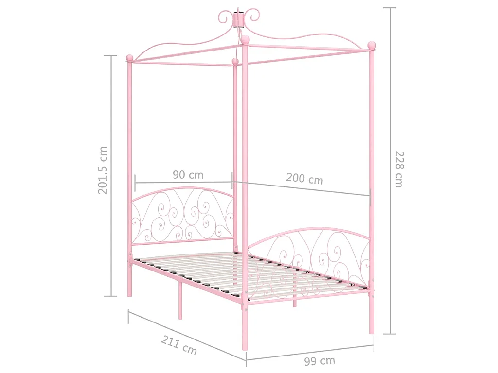 Himmelbett-Gestell Rosa Metall 90 x 200 cm