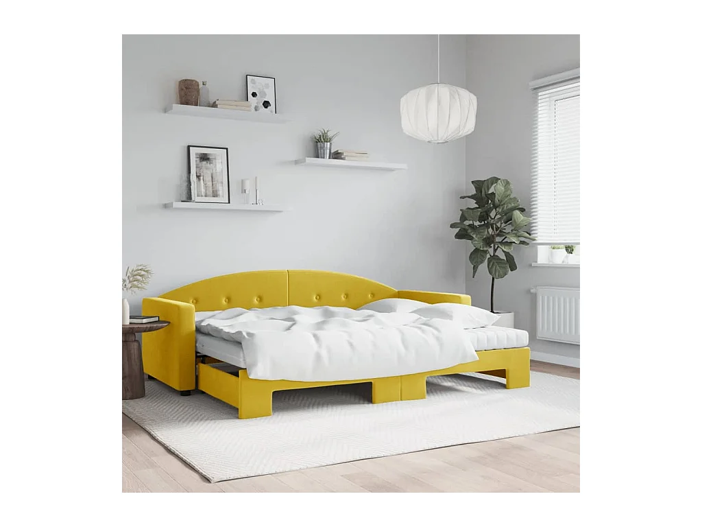 Tagesbett Ausziehbar mit Matratzen Gelb 80x200 cm Samt