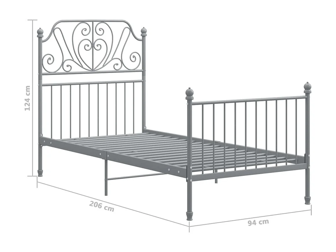 Cadre de lit sans matelas gris métal 90x200 cm