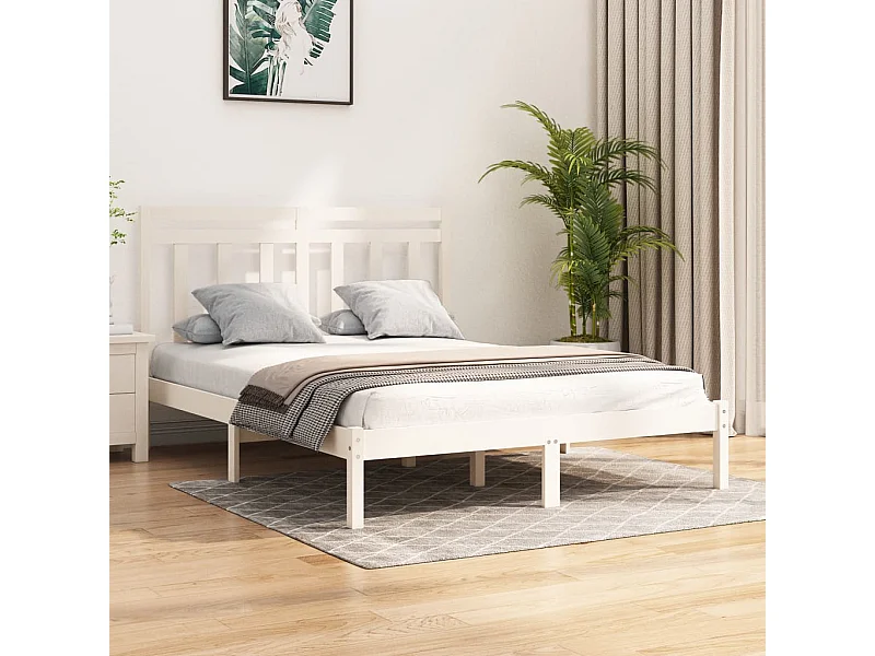 Estructura de cama de madera maciza de pino blanca 160x200 cm