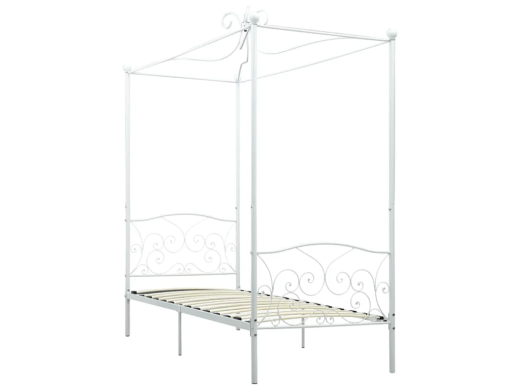 Cadre de lit à baldaquin sans matelas blanc métal 90x200 cm