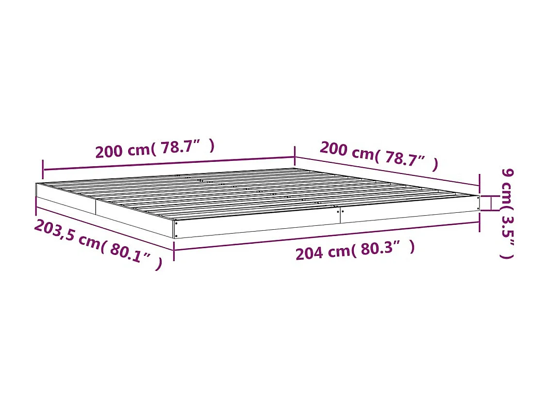 Cadre de lit sans matelas 200x200 cm bois massif de pin