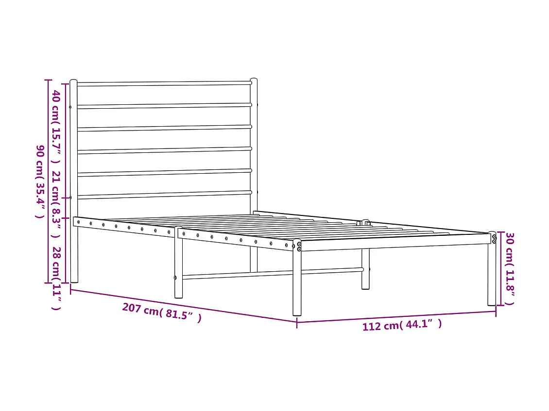Cadre de lit métal sans matelas et tête de lit blanc 107x203 cm