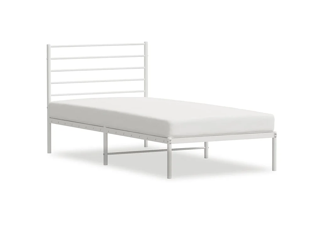 Cadre de lit métal sans matelas et tête de lit blanc 107x203 cm