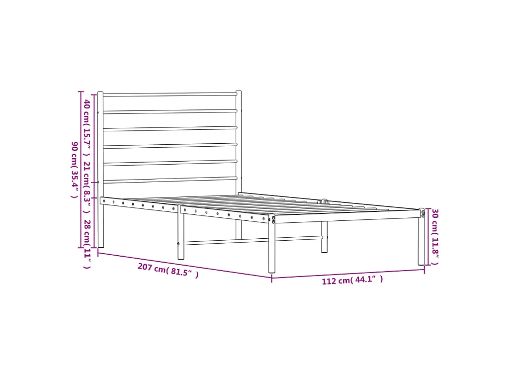 Cadre de lit métal sans matelas et tête de lit blanc 107x203 cm