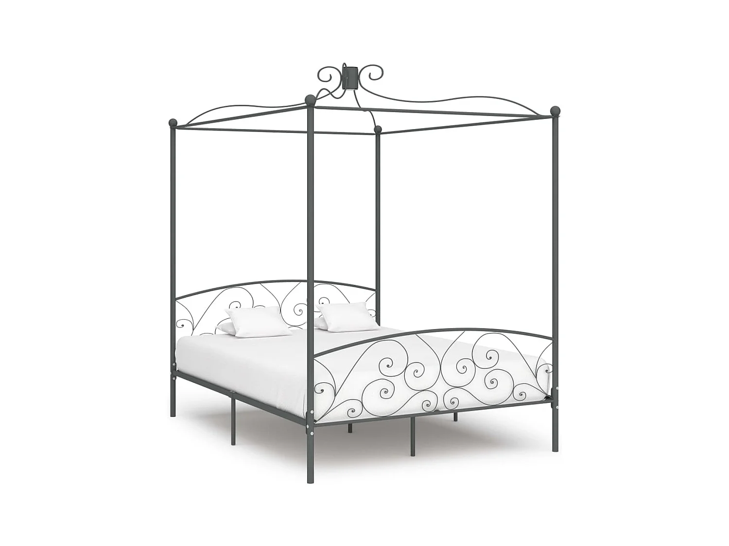Cadre de lit à baldaquin sans matelas gris métal 160x200 cm