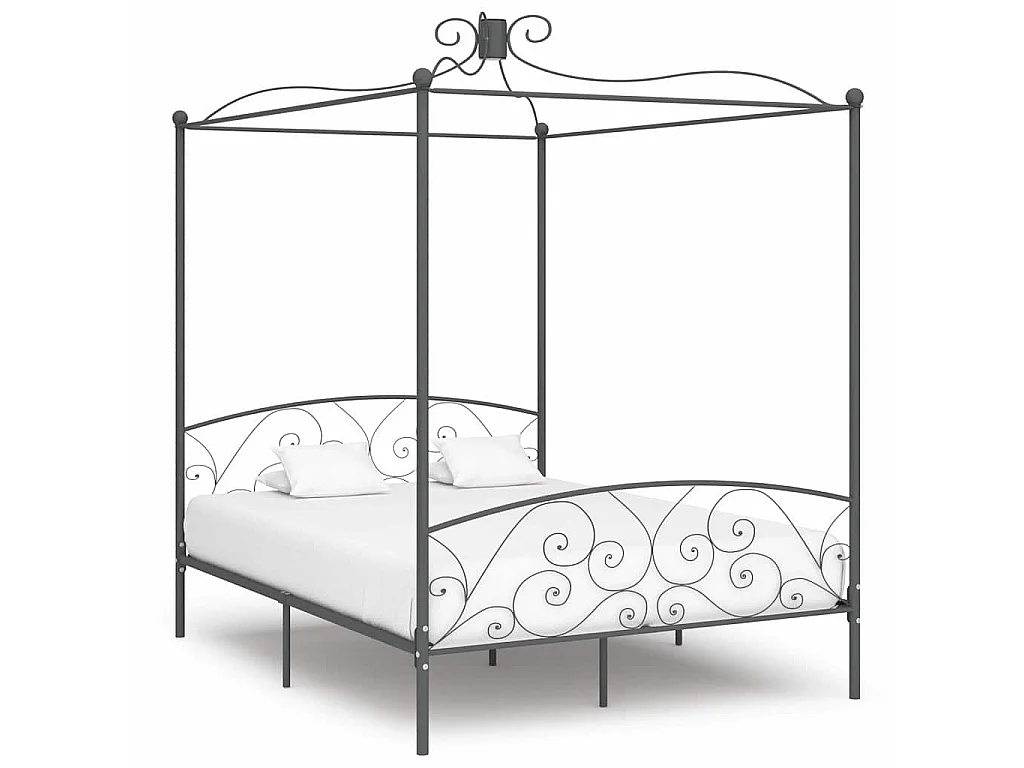 Cadre de lit à baldaquin sans matelas gris métal 160x200 cm