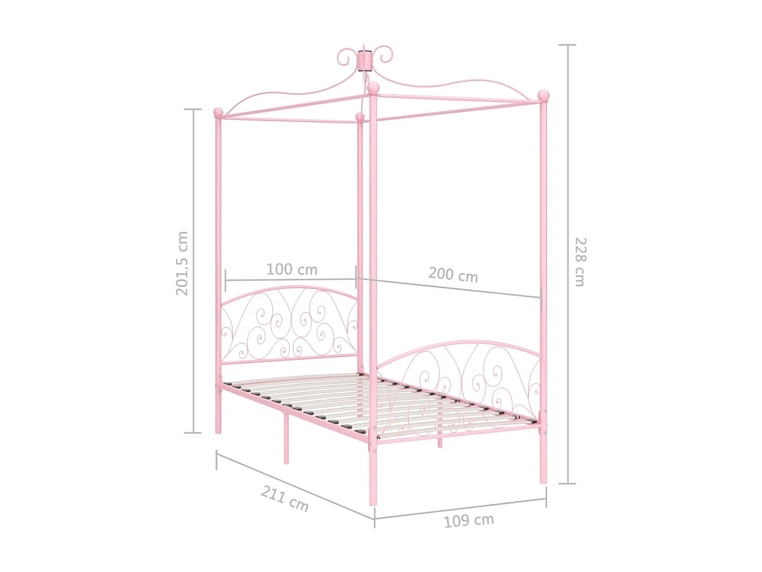 Cadre de lit à baldaquin sans matelas rose métal 100x200 cm
