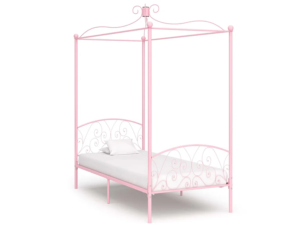 Cadre de lit à baldaquin sans matelas rose métal 100x200 cm