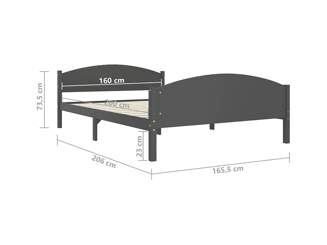 Cadre de lit sans matelas gris foncé pin massif 160x200 cm