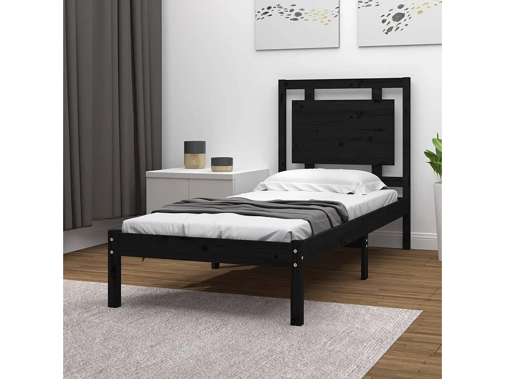 Cadre de lit sans matelas noir 75x190 cm bois massif