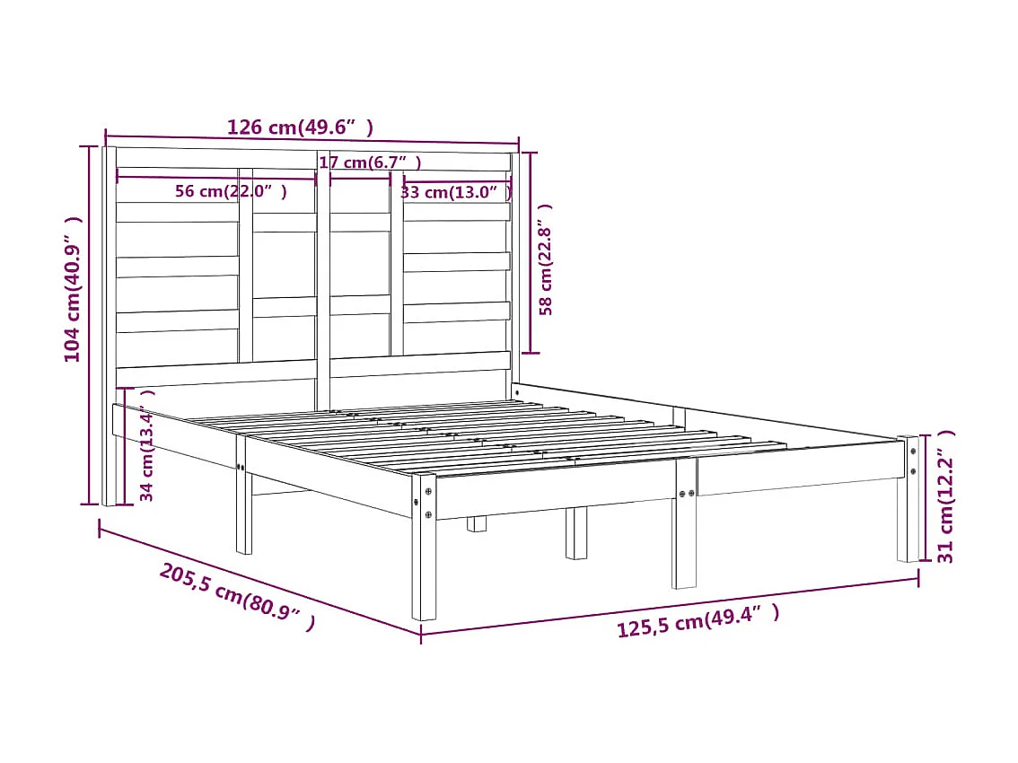 Cadre de lit sans matelas blanc bois massif 120x200 cm