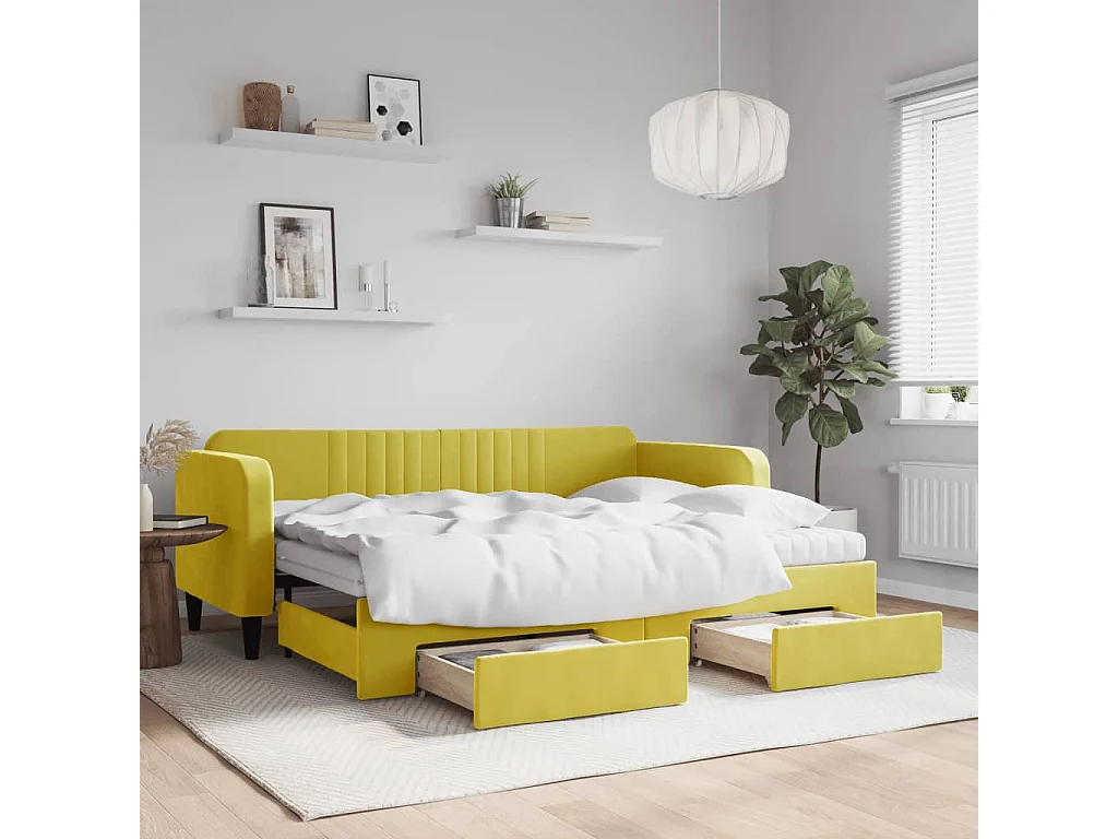 Sofá-cama com gavetão e gavetas 80x200 cm veludo amarelo