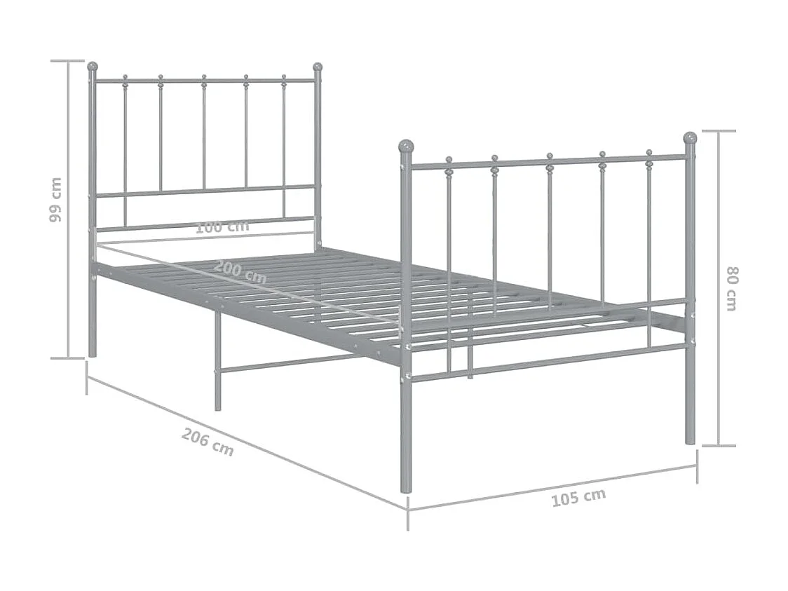 Bett Grau Metall 100x200 cm