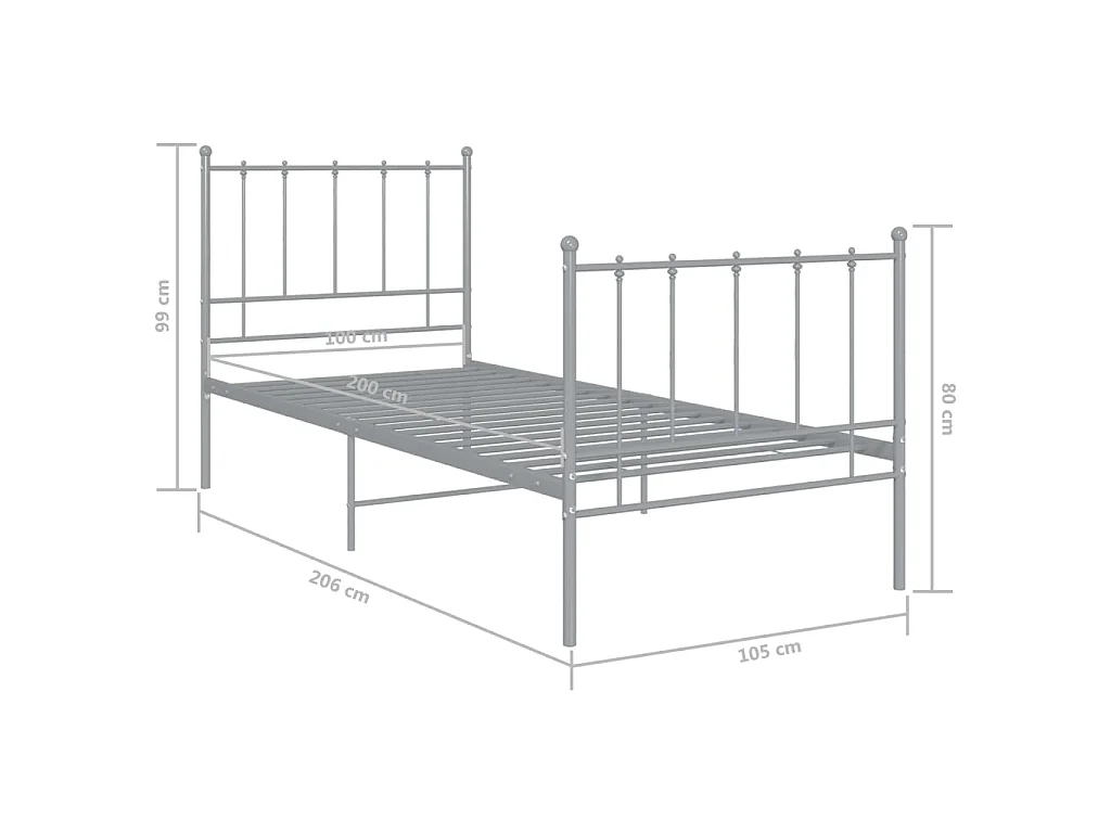 Cadre de lit sans matelas gris métal 100x200 cm