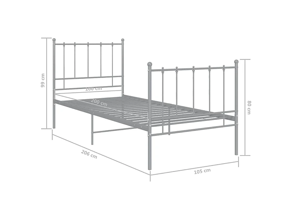 Cadre de lit sans matelas gris métal 100x200 cm