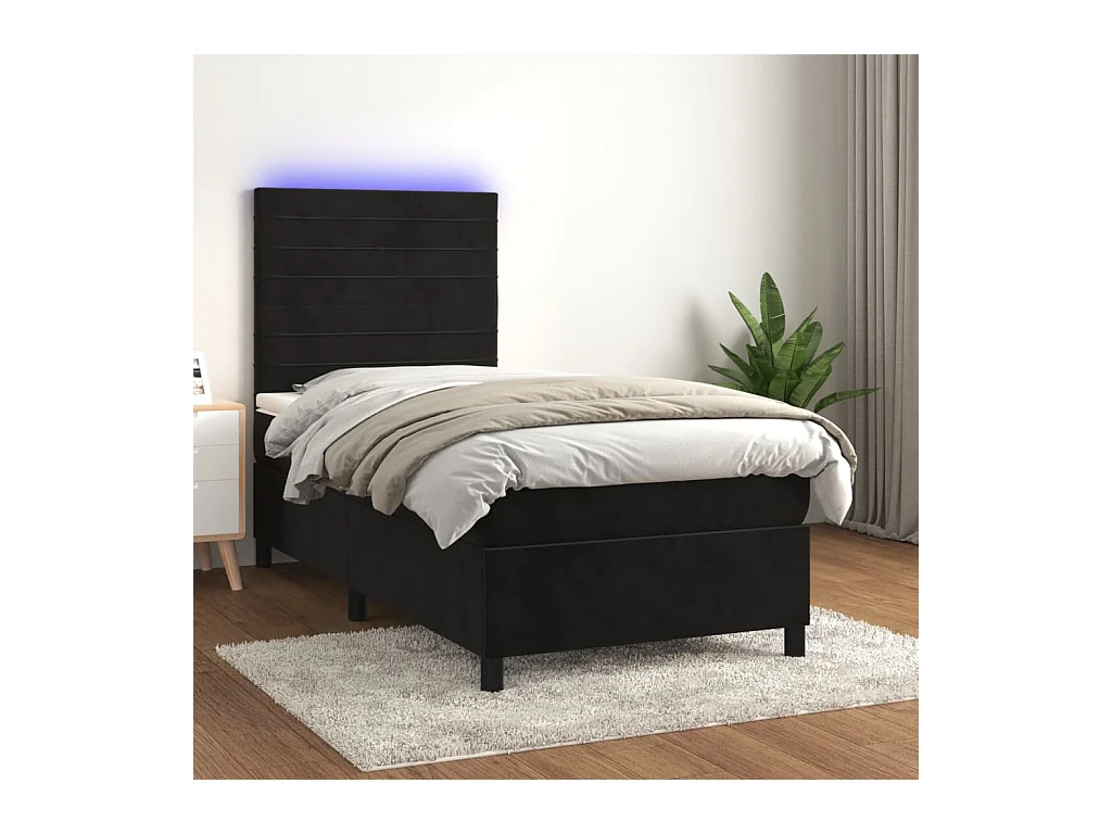 Sommier à lattes de lit avec matelas LED Noir 90x190 cm Velours