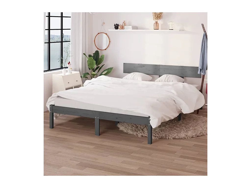 Bedframe massief grenenhout grijs 120x200 cm