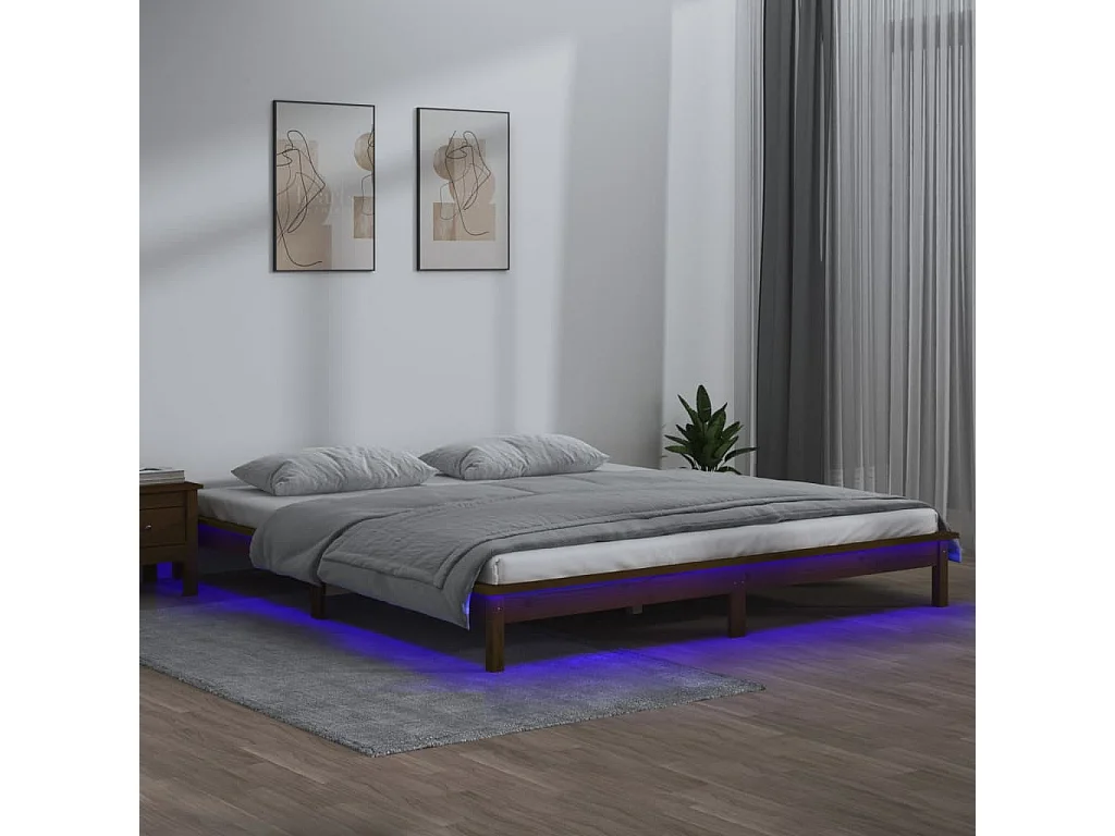 Cadre de lit à LED sans matelas 120x200 cm bois massif