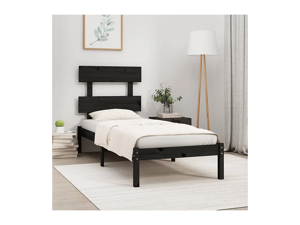 Cadre de lit sans matelas noir 100x200 cm bois massif