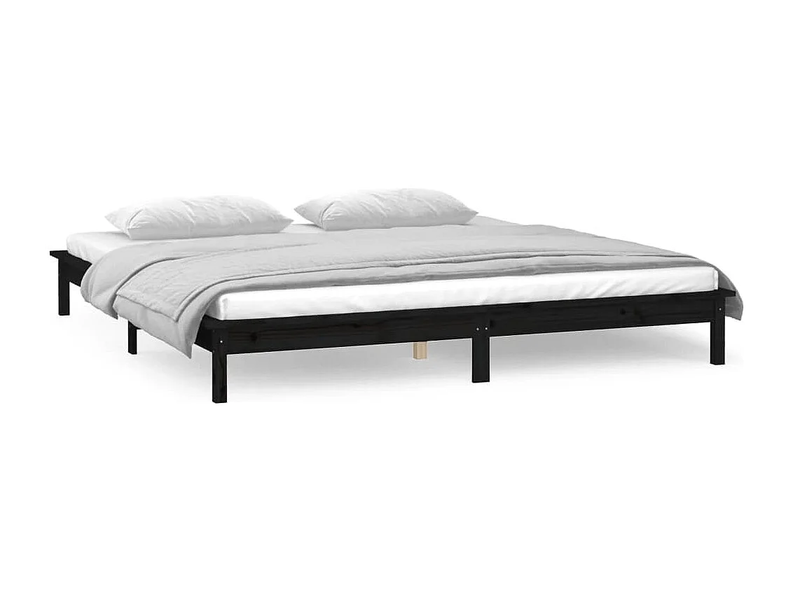 Cadre de lit à LED sans matelas noir 140x190 cm bois massif