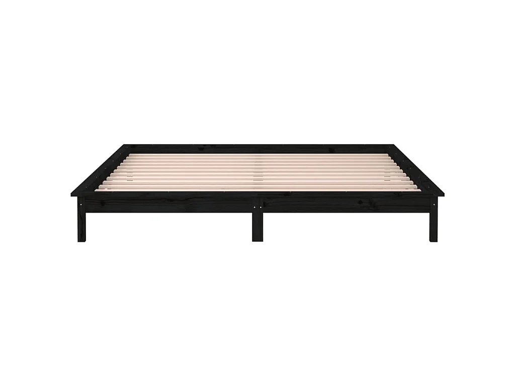 Cadre de lit à LED sans matelas noir 140x190 cm bois massif