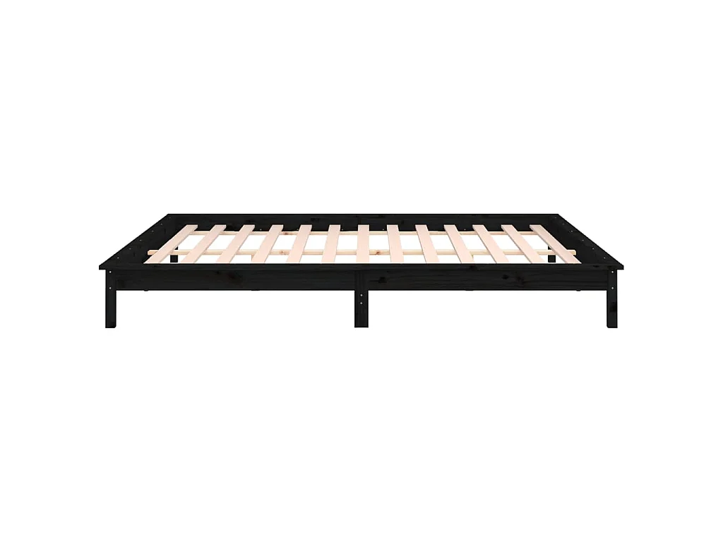 Cadre de lit à LED sans matelas noir 140x190 cm bois massif