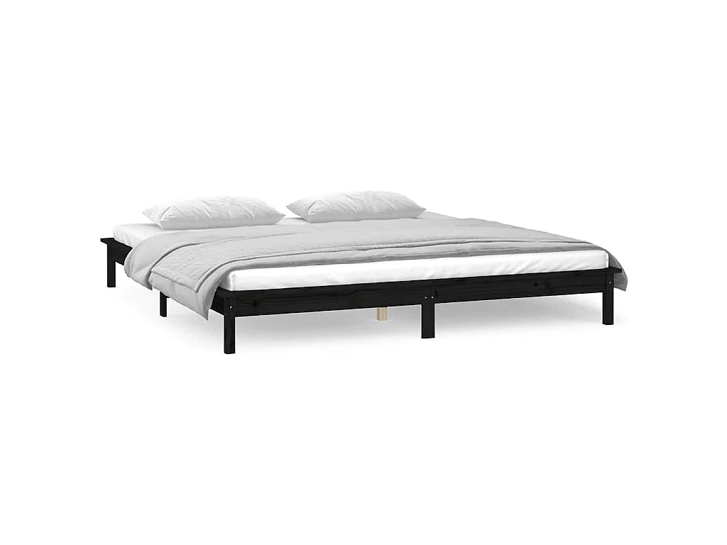 Massivholzbett mit LEDs Schwarz 140x190 cm