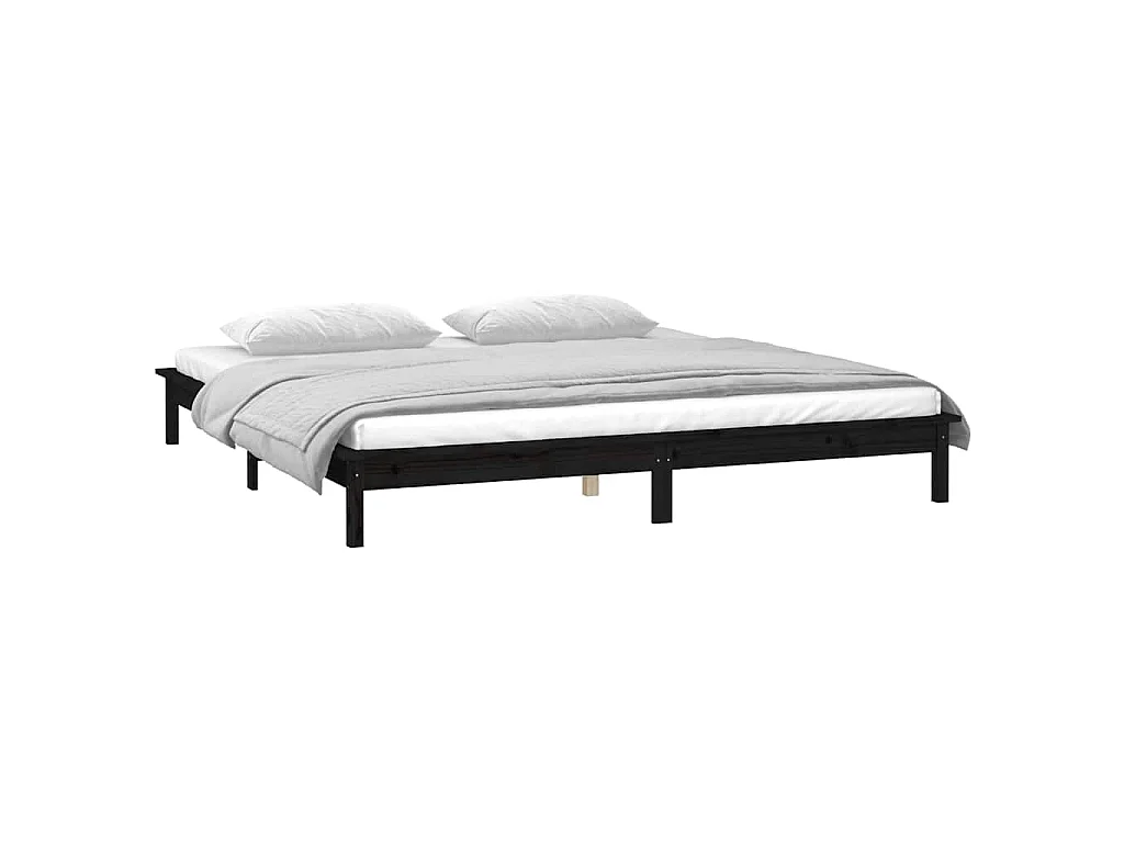 Massivholzbett mit LEDs Schwarz 140x190 cm