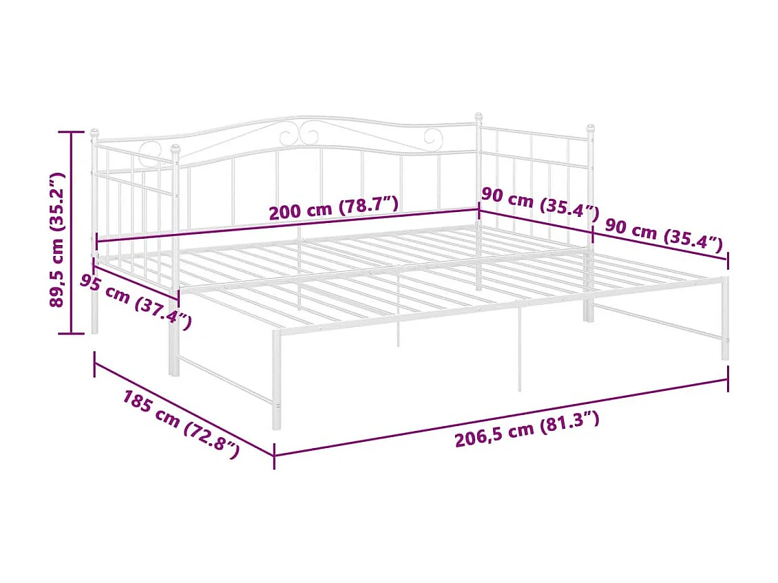 Ausziehsofa Bettgestell Weiß Metall 90x200 cm