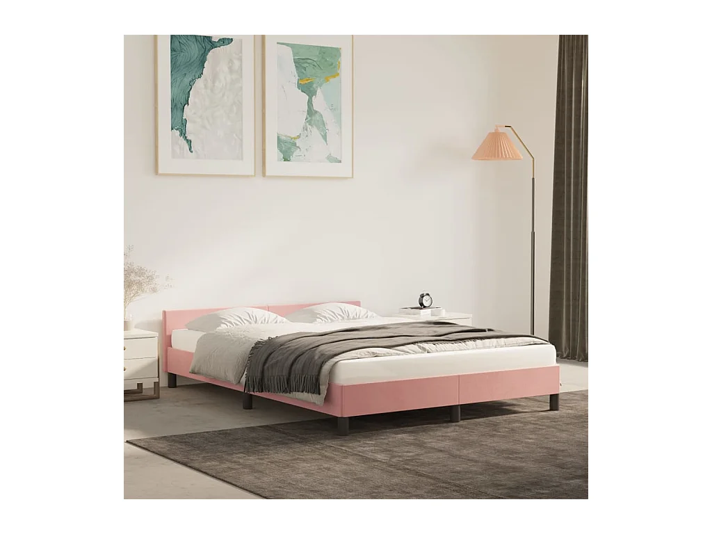 Giroletto con Testiera senza Materasso Rosa 140x190 cm Velluto