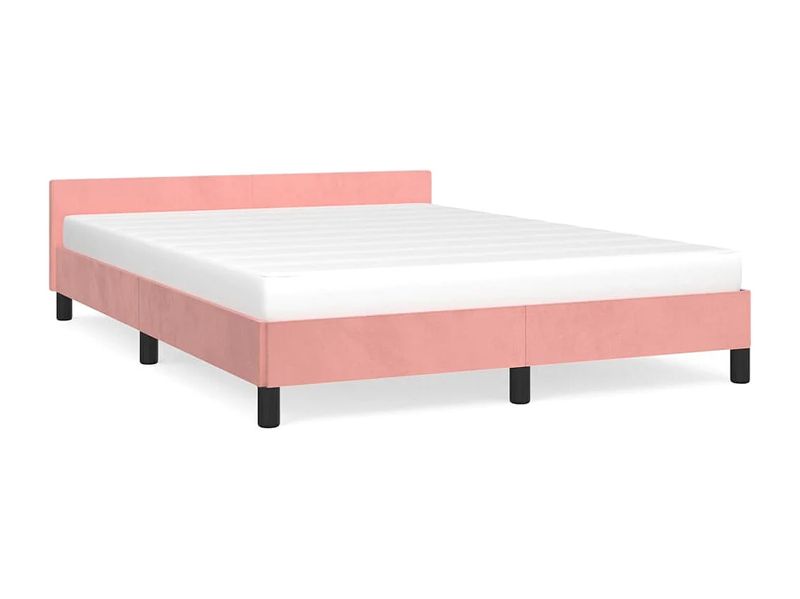 Cadre de lit et tête de lit sans matelas rose 140x190cm velours