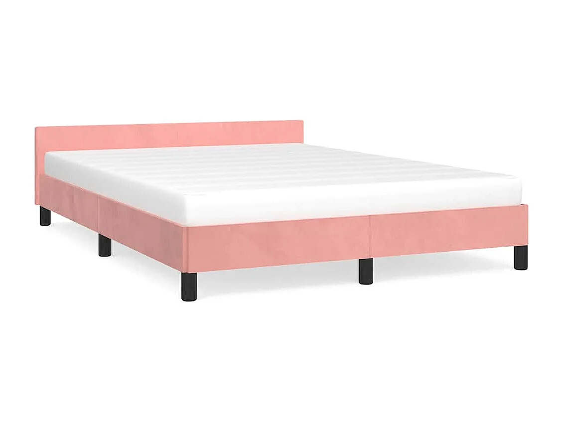 Cadre de lit et tête de lit sans matelas rose 140x190cm velours
