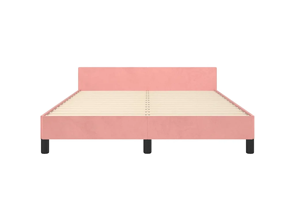 Cadre de lit et tête de lit sans matelas rose 140x190cm velours