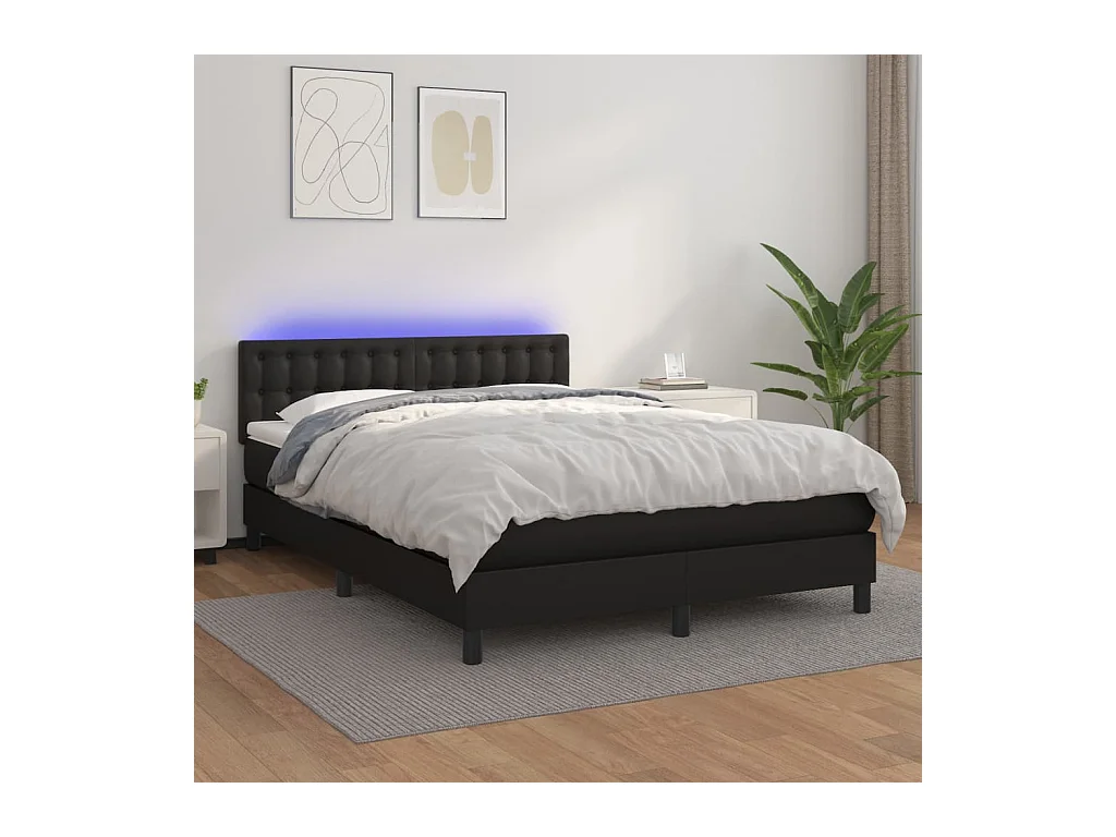Sommier à lattes de lit avec matelas et LED Noir 140x190cm