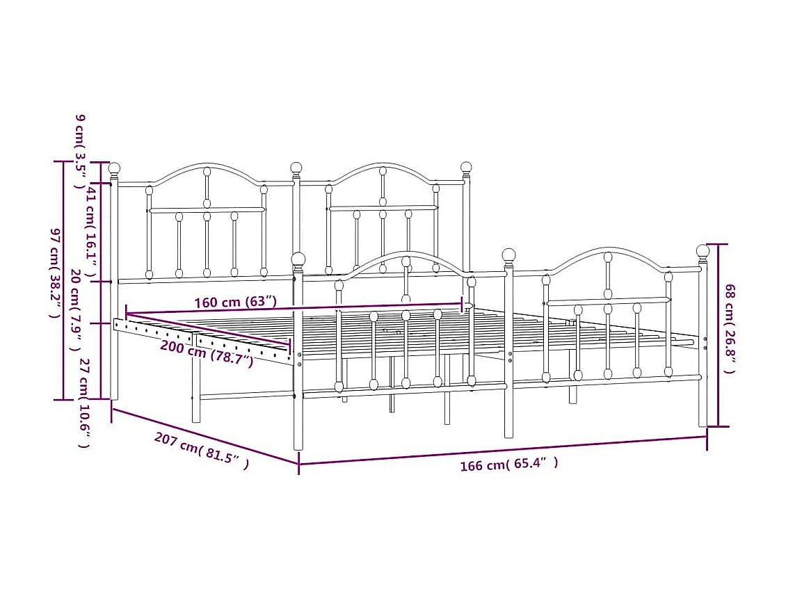 Bedframe met voetbord zonder matras metaal zwart 160x200 cm