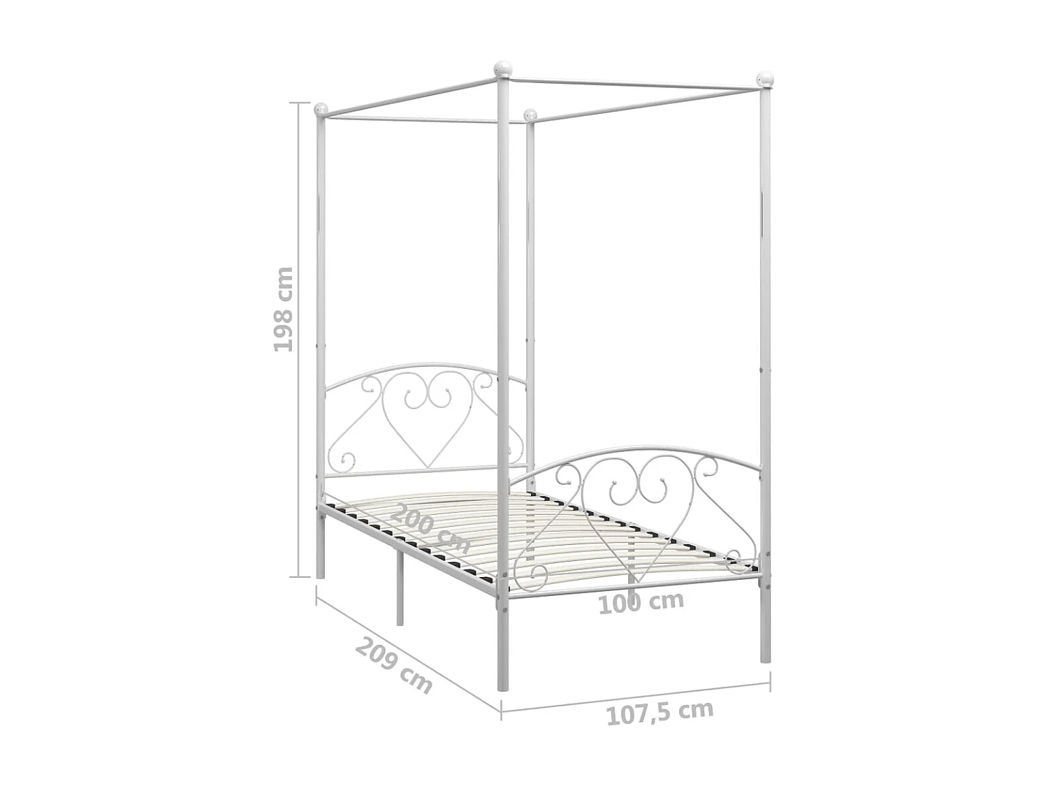 Hemelbedframe metaal wit 100x200 cm