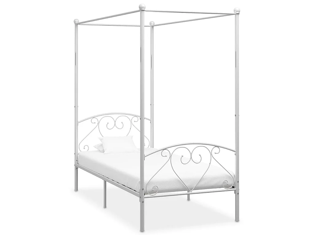 Cadre de lit à baldaquin sans matelas blanc métal 100x200 cm
