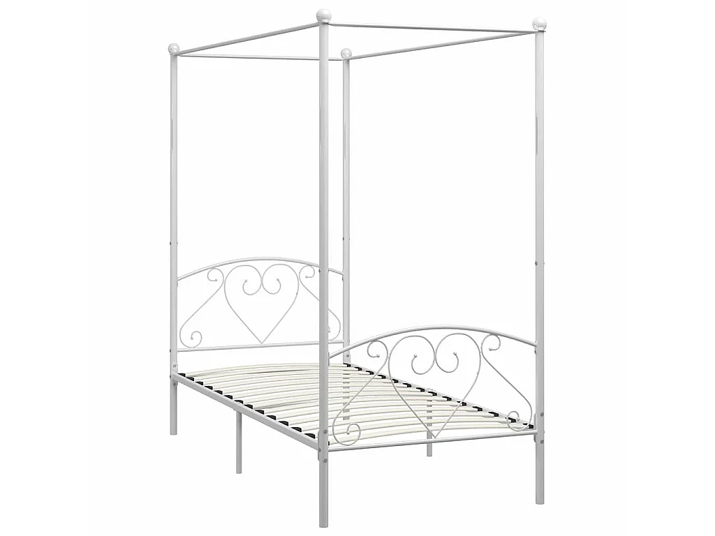 Cadre de lit à baldaquin sans matelas blanc métal 100x200 cm