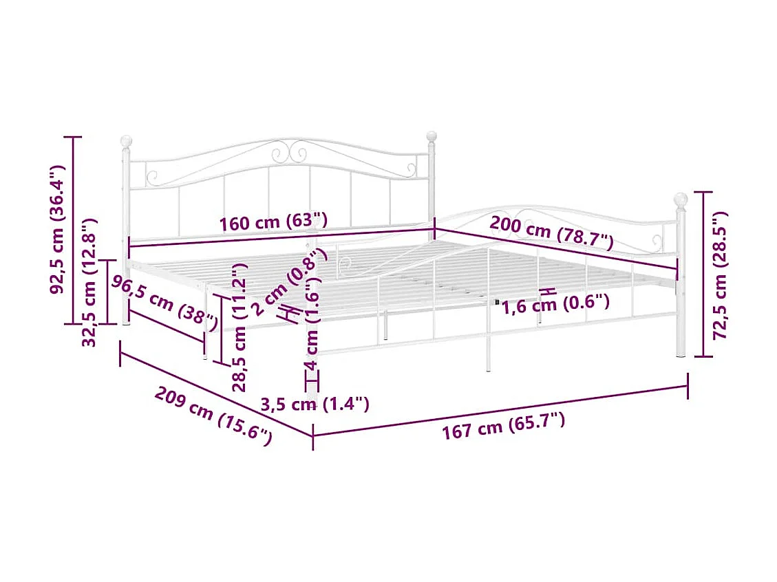 Bett Weiß Metall 160x200 cm
