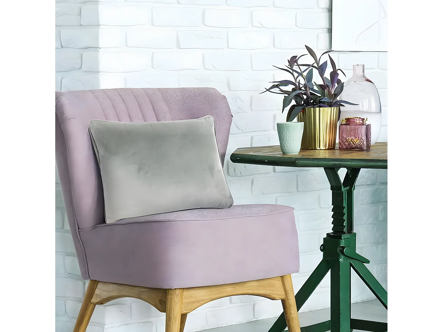 VELOURS - Coussin en velours gris clair 60x40