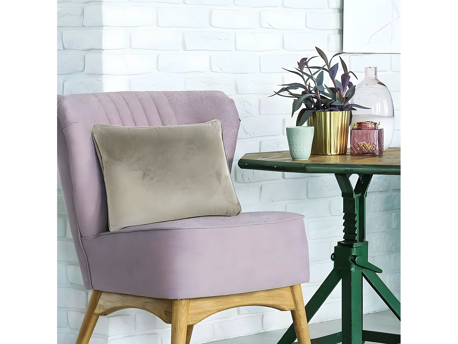 VELOURS - Coussin en velours taupe 60x40