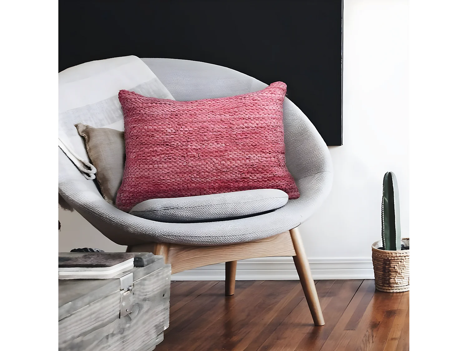 SKIN - Coussin en cuir tressé burgundy 60x40