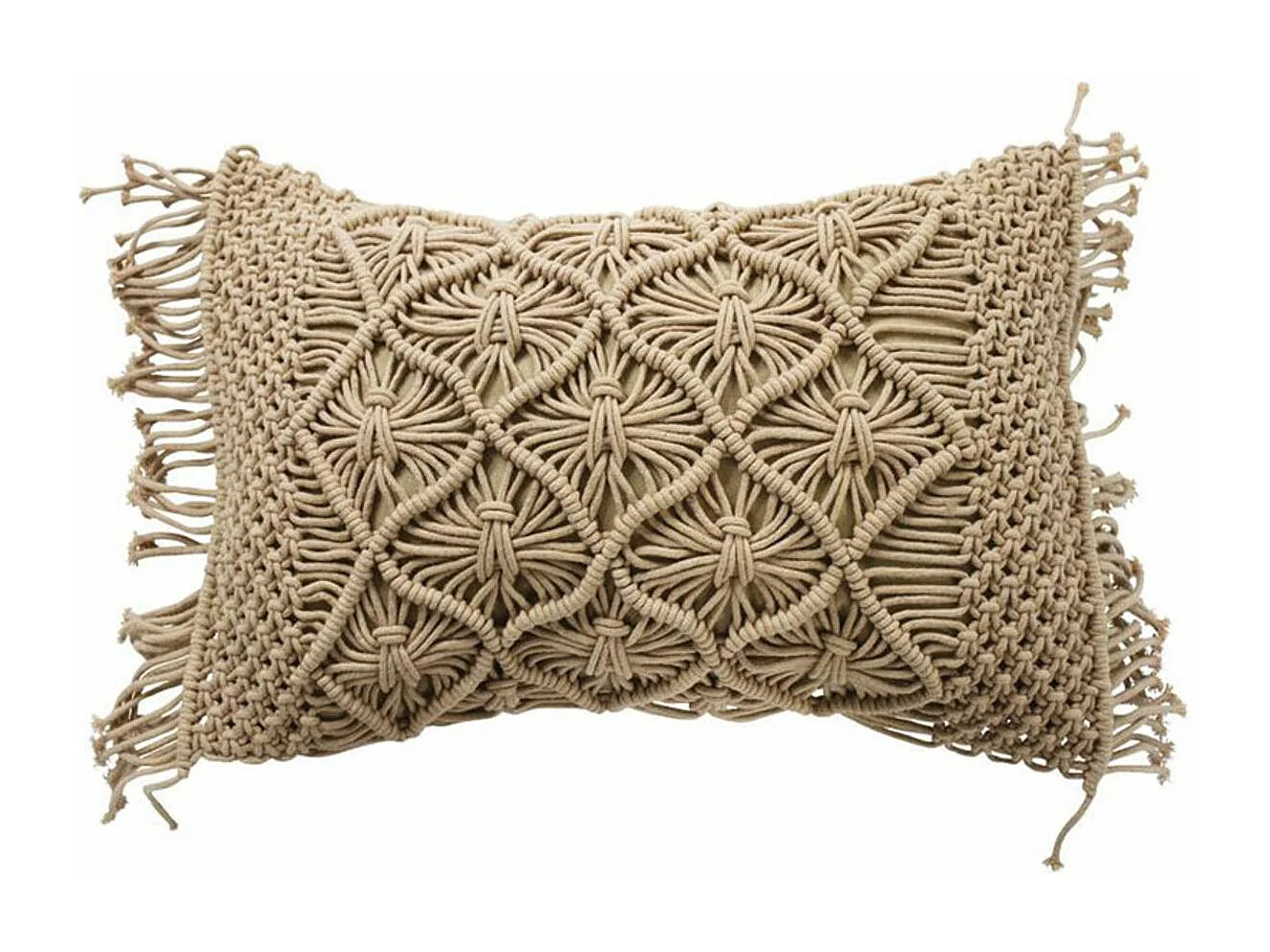MACRAME - Coussin macramé en coton tressé rose nude 40x60